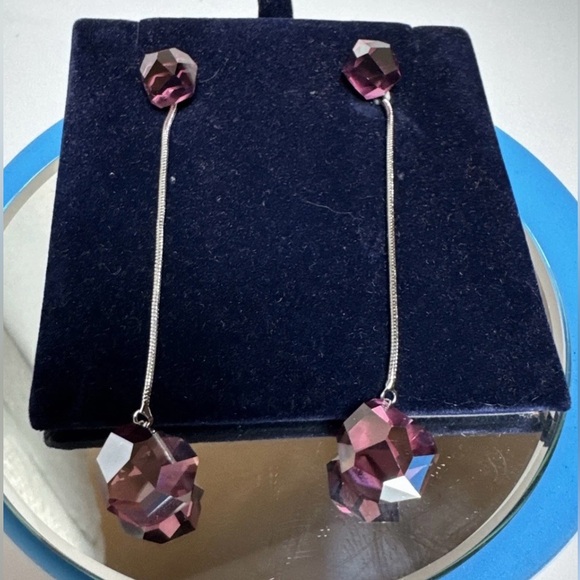 RARE FIND, Swarovski Meteorite Dangle Drop Jacket Earrings, Burgundy. BNIB. - Picture 1 of 7